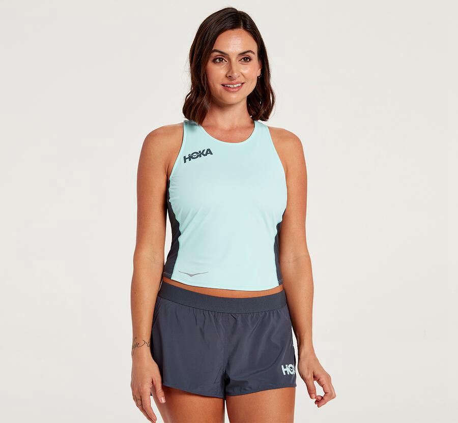 Top Hoka One One Mujer - Fitted Tank - Azules - SMZ653781